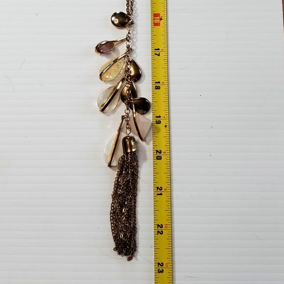 Vtg Statement Necklace Chain Tassel Dangle 16" Gold Tone Long Unsigned - Picture 5 of 5